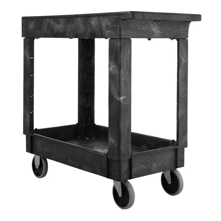 Rubbermaid Commercial Products 2-Shelf Service/Utility Cart with Wheels, 300-Pound Capacity, Black