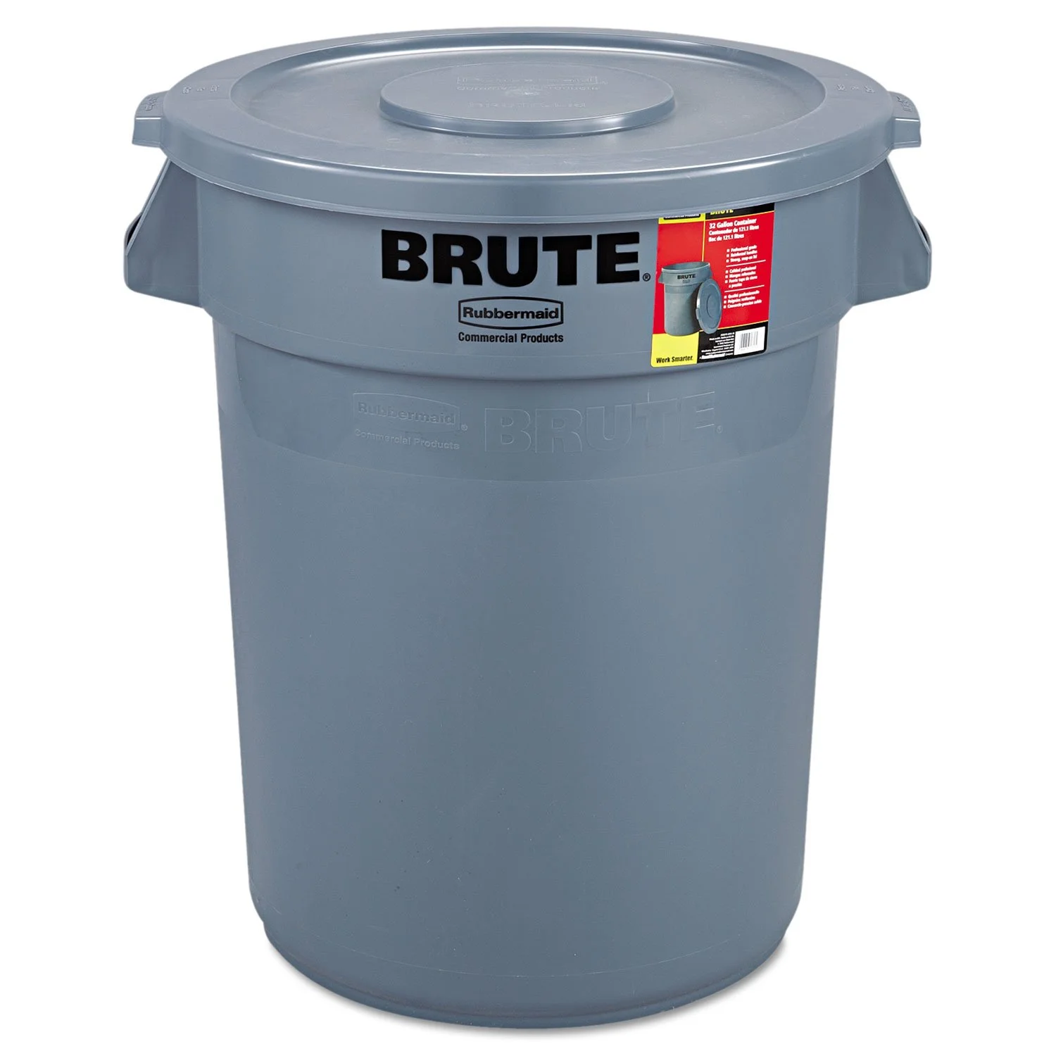 Rubbermaid Commercial Brute Container with Lid, 32 Gallon, Gray