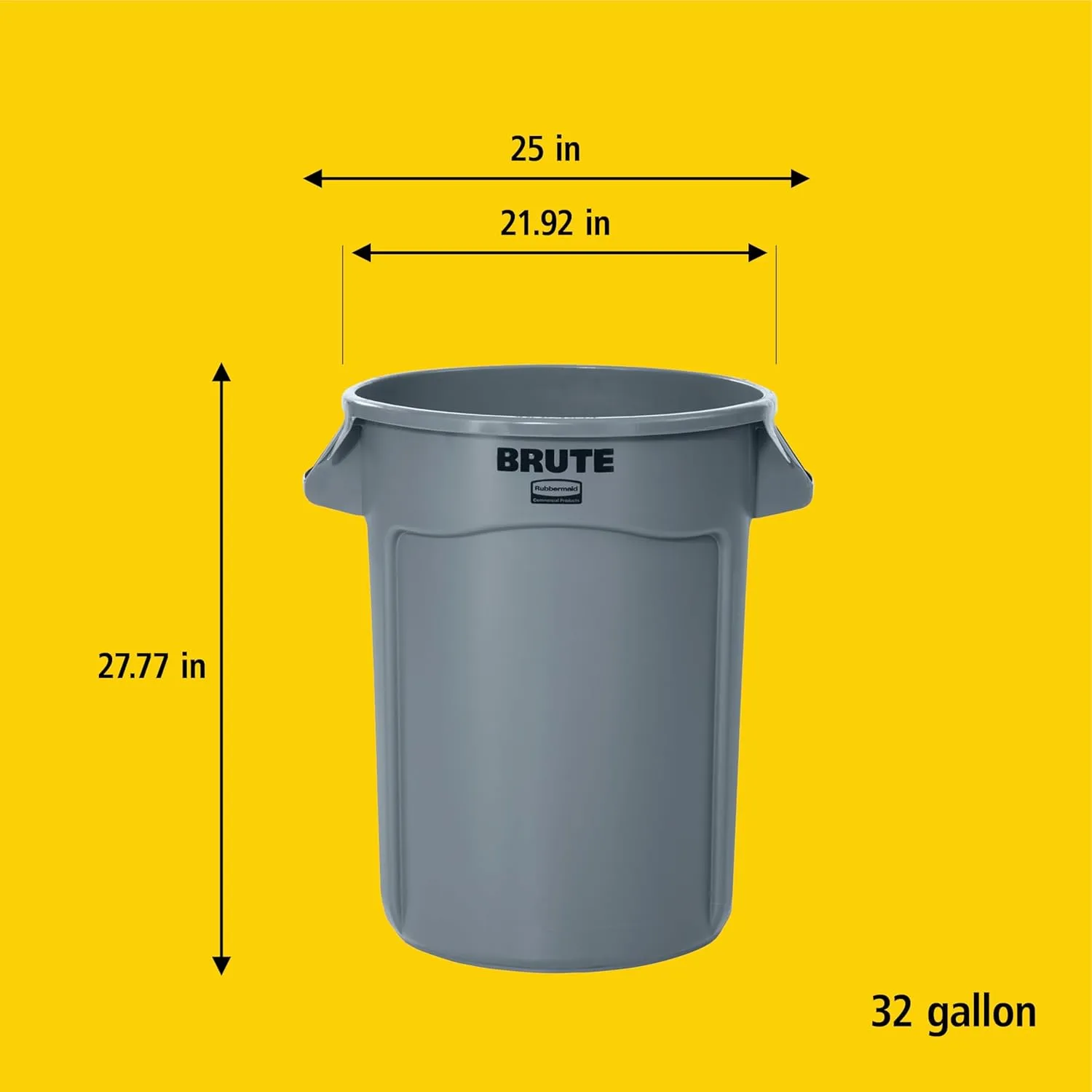 Rubbermaid Commercial Products BRUTE Heavy-Duty Round Trash/Garbage Can with Venting Channels, 32-Gallon, Black