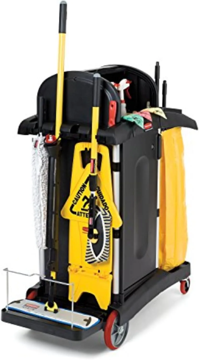 Rubbermaid Commercial High Security Housekeeping Janitorial Cart with Wheels, Yellow Vinyl Bag