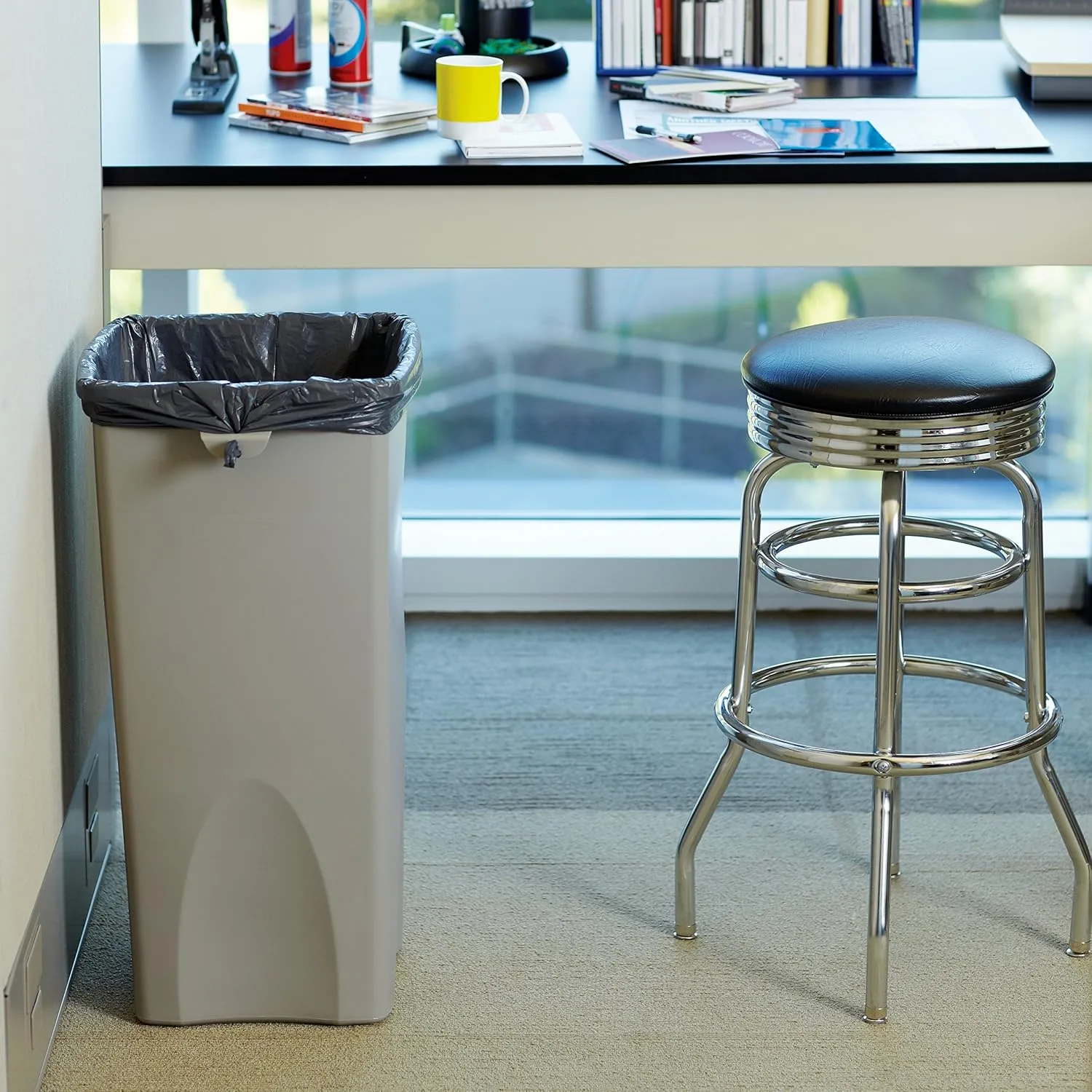 Rubbermaid Commercial Products Untouchable Square Trash Can 23G Black, for Offices/Mailrooms/Schools/ClassroomsAreas of High