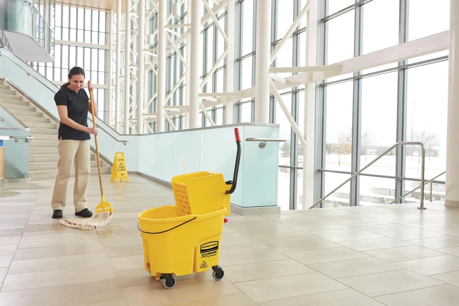 Rubbermaid WaveBrake 35 Qt Side-Press Mop Bucket & Wringer Combo - Yellow