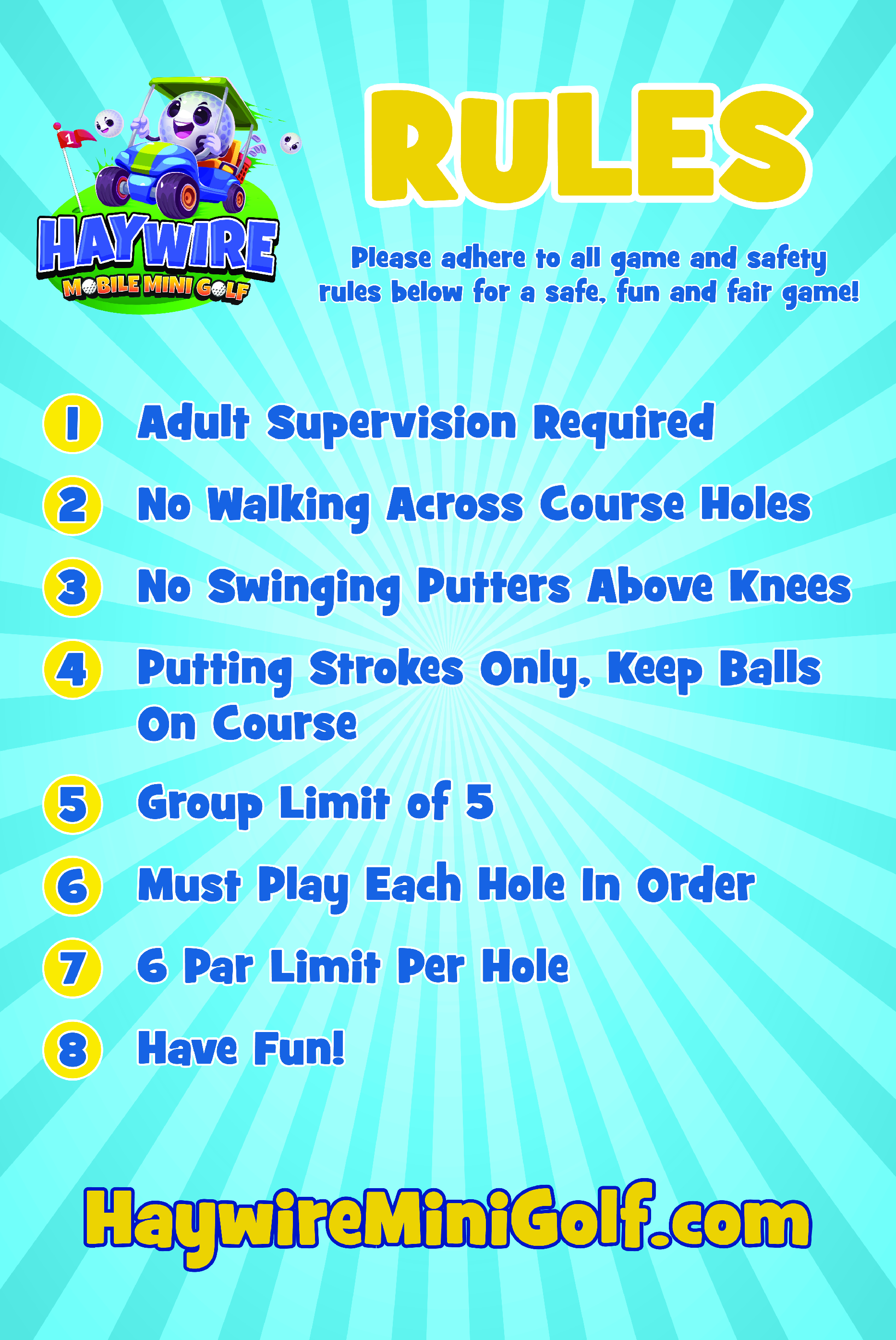 Custom Mini Golf Rule Sign Custom Mini Golf Rule Sign