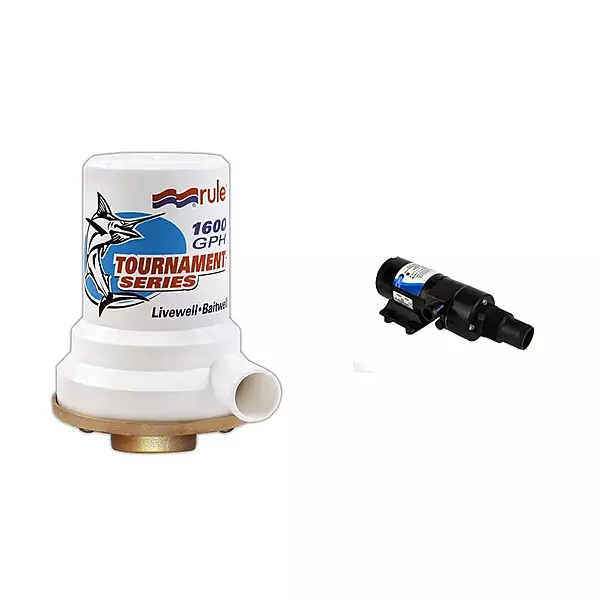 Rule 209B Marine 1600 GPH Livewell Pump and Jabsco 12V DC Macerator Waste Pump Above Ground+ Pump, 18590-2092