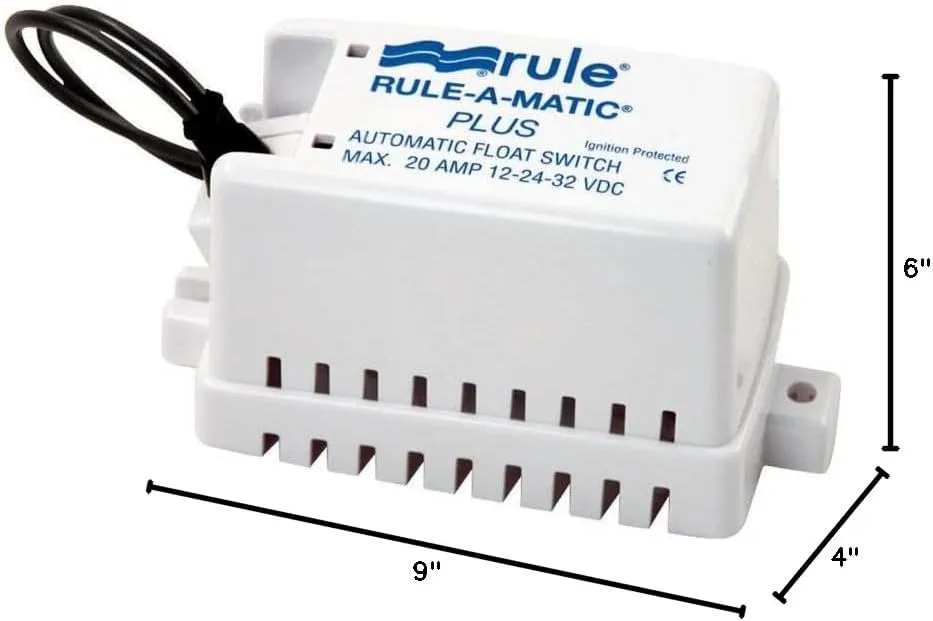 Rule 40A Rule-A-Matic Plus Bilge Pump Float Switch, 12, 24 or 32 Volt, Moisture Tight Seals , White , Small