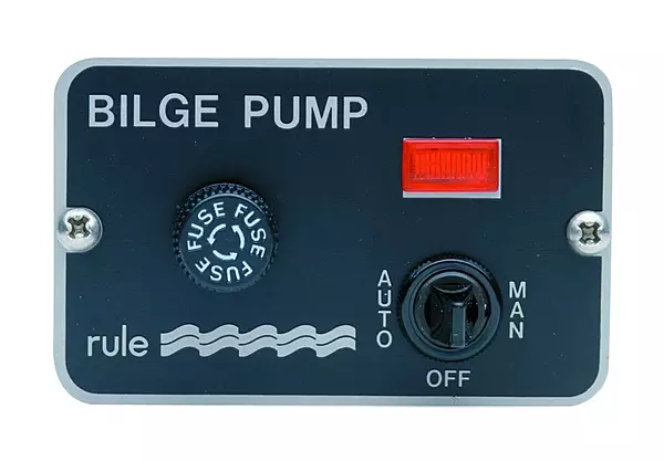 Rule 42 3-Way Panel Lighted Pump 24/32V DC Switch Toggle, Beige, 3-1/4" L x 2" W