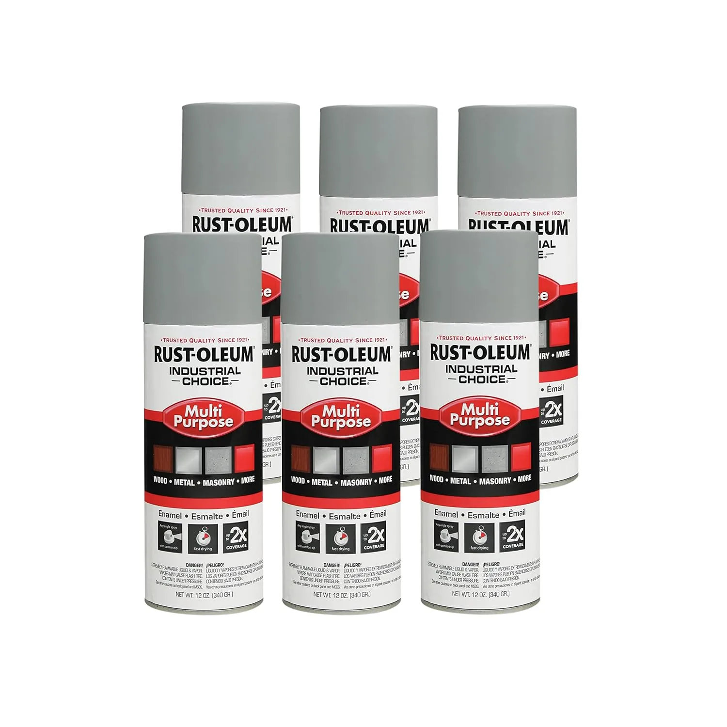 Rust-Oleum 214645-6PK Industrial Choice 1600 System Multi-Purpose Spray Paint, 12 oz, ANSI 61 Light Gray, 6 Pack