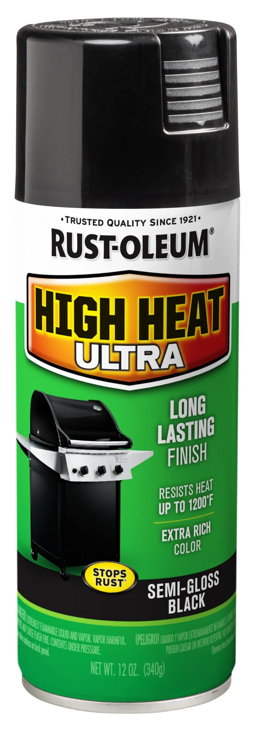 Rust-Oleum 241169 High Heat Spray Paint, Semi-Gloss Black, 12 oz