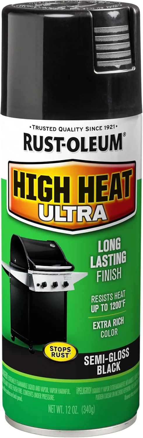 Rust-Oleum 241169 High Heat Spray Paint, Semi-Gloss Black, 12 oz