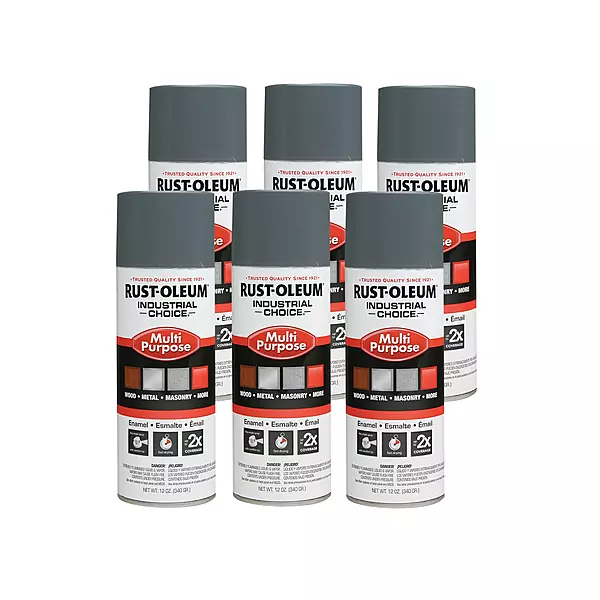 Rust-Oleum 1686830-6PK Industrial Choice 1600 System Multi-Purpose Spray Paint, 12 oz, Universal Gray, 6 Pack