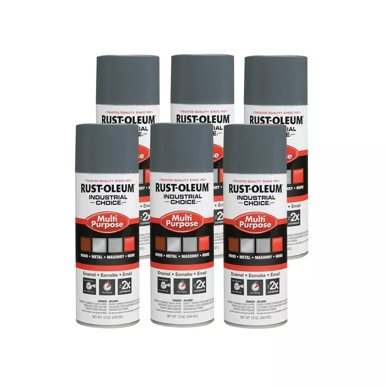 Rust-Oleum 1686830-6PK Industrial Choice 1600 System Multi-Purpose Spray Paint, 12 oz, Universal Gray, 6 Pack
