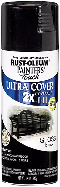 Painter's Touch 2X Ultra Cover Spray Paint, Gloss Black, 12 oz Aerosol Can, 6/Carton