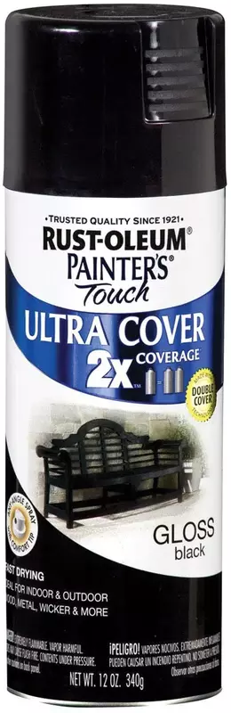 Painter's Touch 2X Ultra Cover Spray Paint, Gloss Black, 12 oz Aerosol Can, 6/Carton