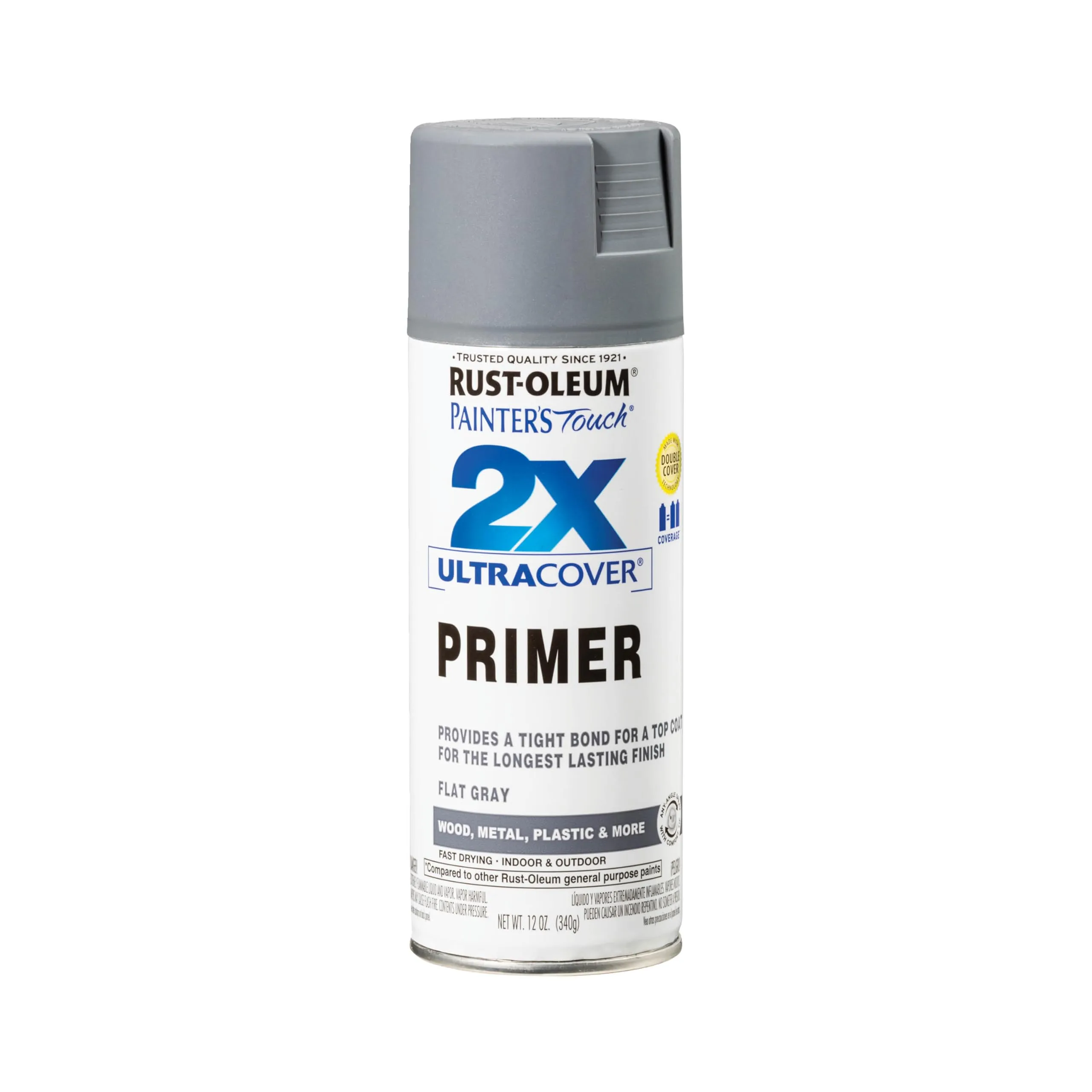 Rust-Oleum 334017 Painter's Touch 2X Ultra Cover Spray Primer, 12 oz, Flat Gray Flat Gray Primer 12 Ounce (Pack of 1) Cover