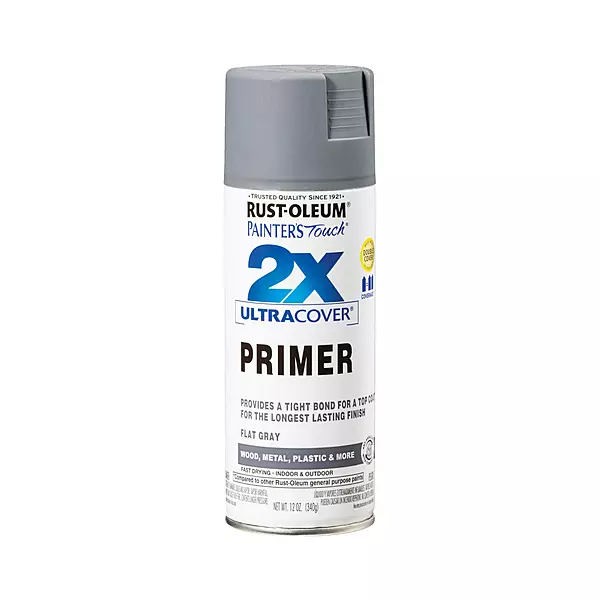 Rust-Oleum 334017 Painter's Touch 2X Ultra Cover Spray Primer, 12 oz, Flat Gray Flat Gray Primer 12 Ounce (Pack of 1) Cover