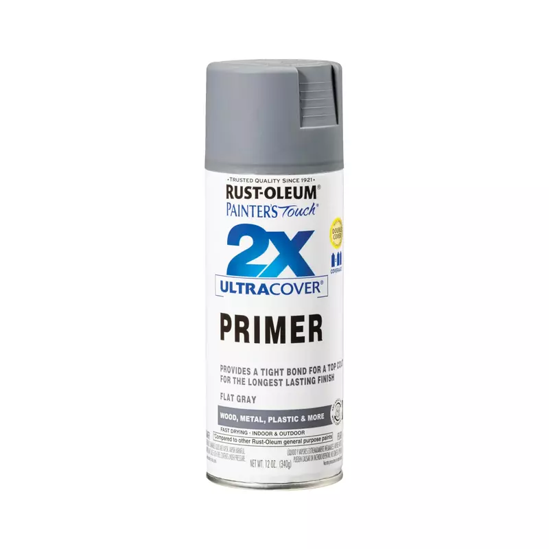 Rust-Oleum 334017 Painter's Touch 2X Ultra Cover Spray Primer, 12 oz, Flat Gray Flat Gray Primer 12 Ounce (Pack of 1) Cover