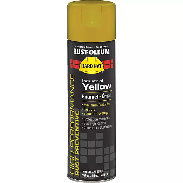 Rust-Oleum Hard Hat High Performance V2100 System Rust Preventive Enamel Spray Paint, 15 Oz, Gloss Industrial Yellow