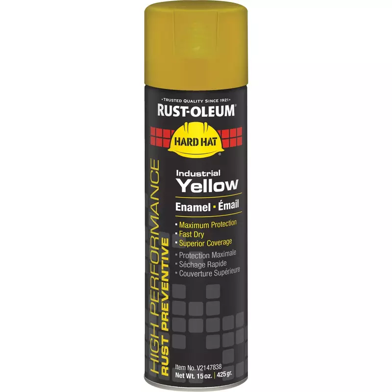 Rust-Oleum Hard Hat High Performance V2100 System Rust Preventive Enamel Spray Paint, 15 Oz, Gloss Industrial Yellow