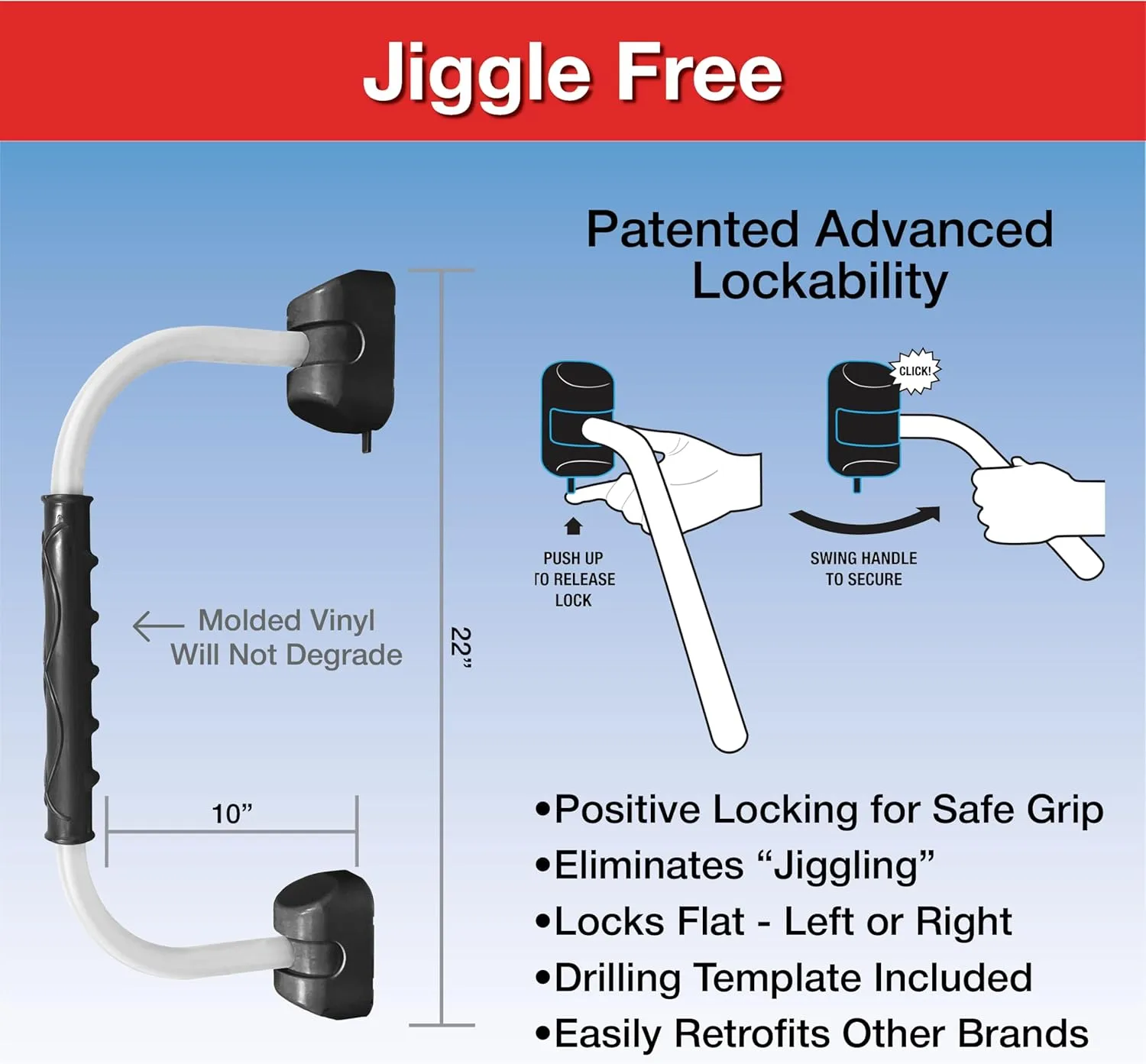 RV Designer GripSafe Handrail Assist - Locking Folding Aluminum Grab Handle