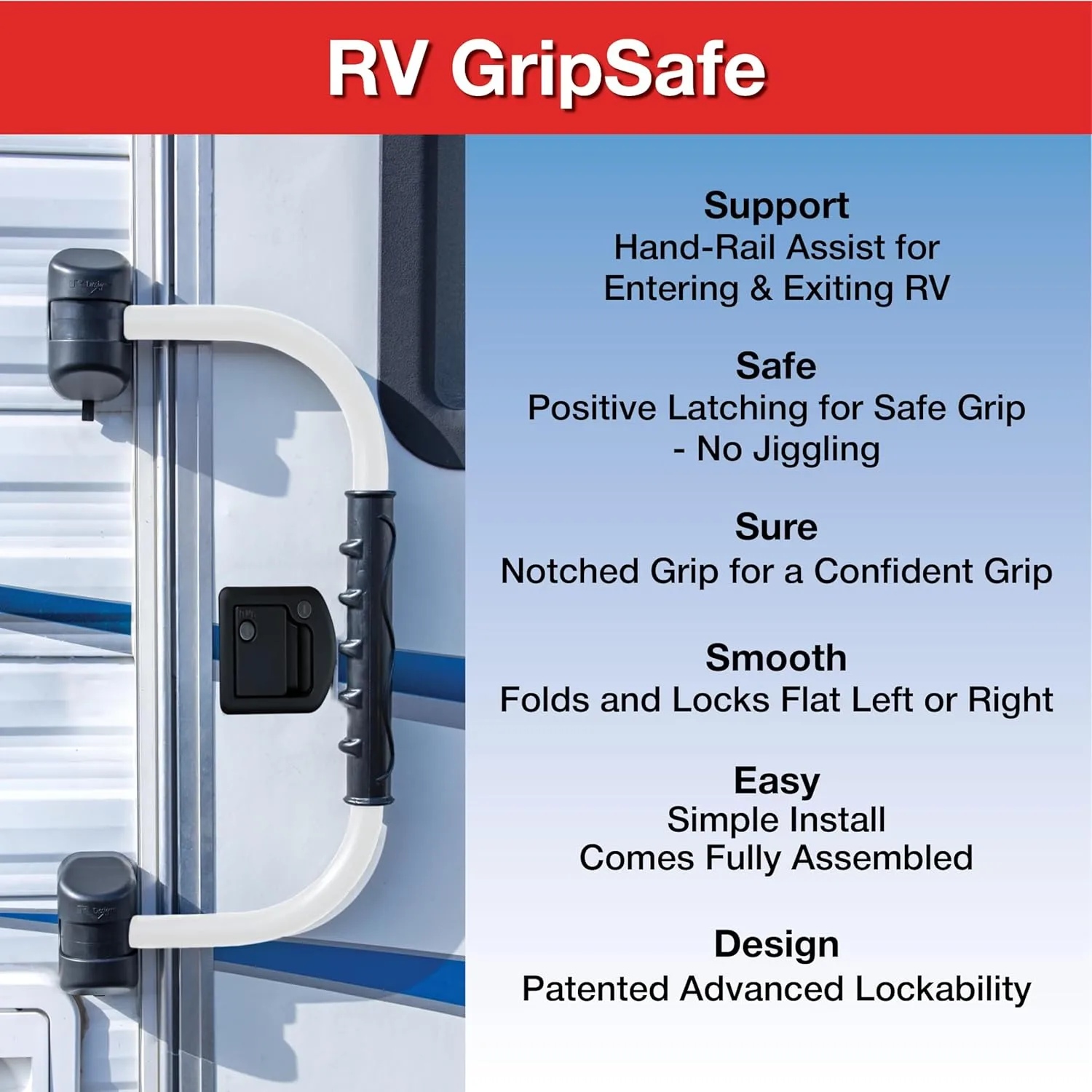 RV Designer GripSafe Handrail Assist - Locking Folding Aluminum Grab Handle
