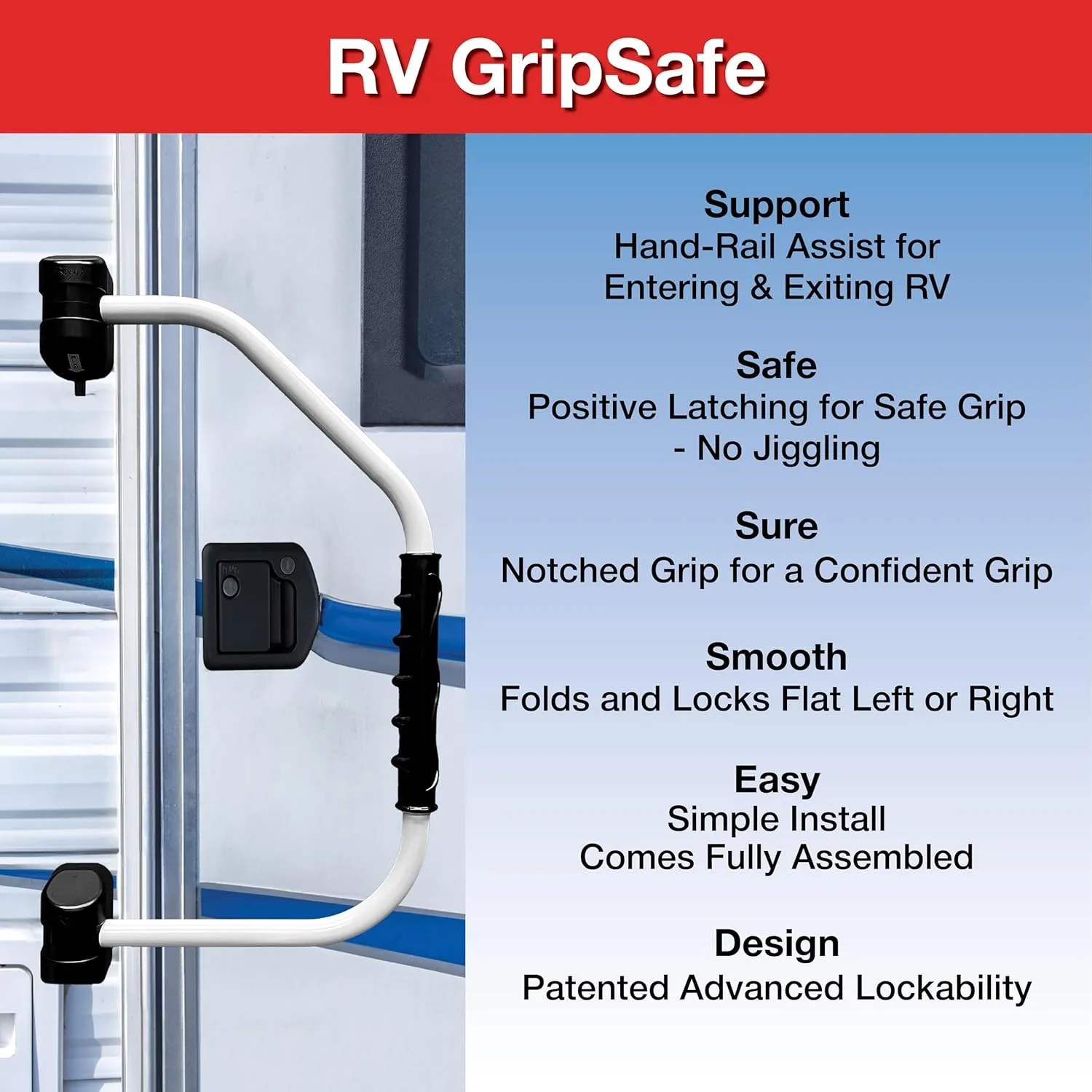 RV Designer GripSafe Handrail Assist - Locking Folding Aluminum Grab Handle