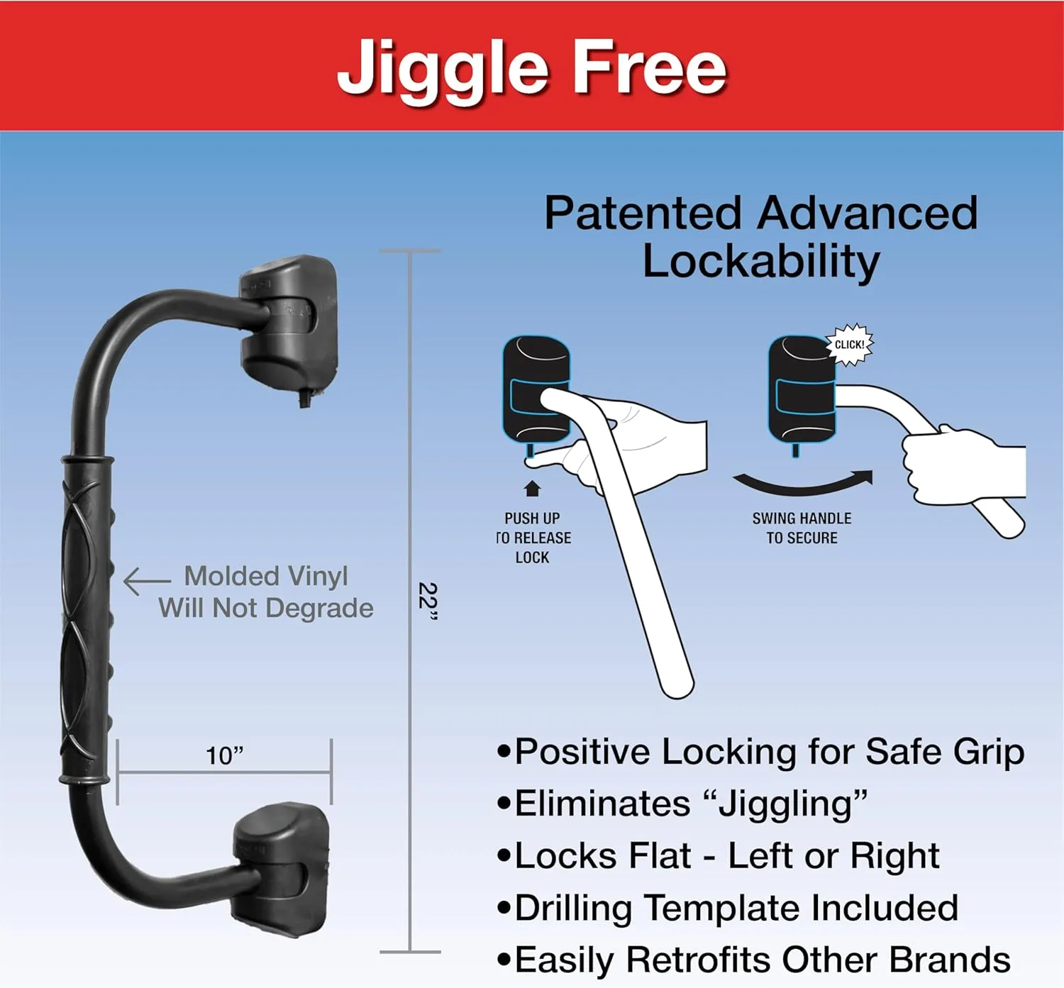 RV Designer GripSafe Handrail Assist - Locking Folding Aluminum Grab Handle