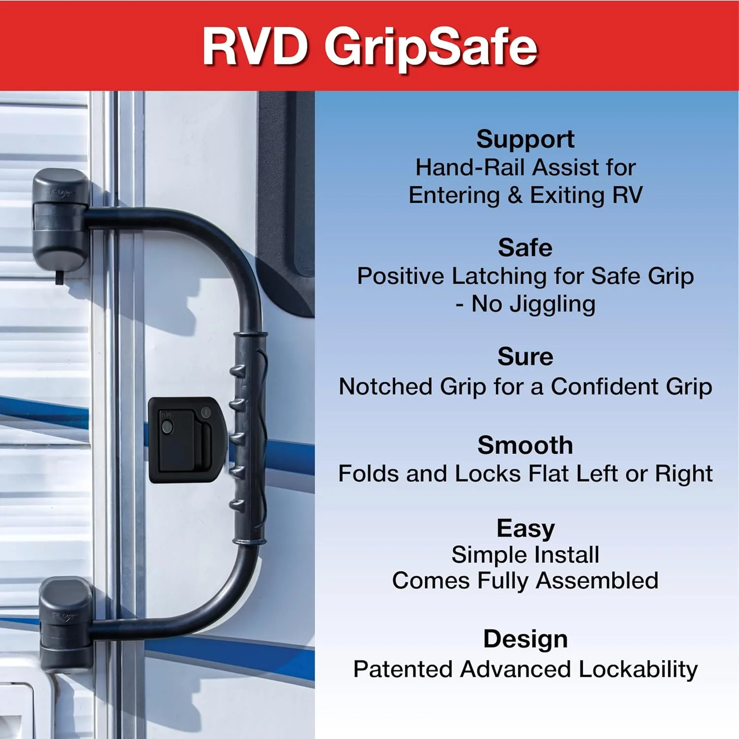 RV Designer GripSafe Handrail Assist - Locking Folding Aluminum Grab Handle