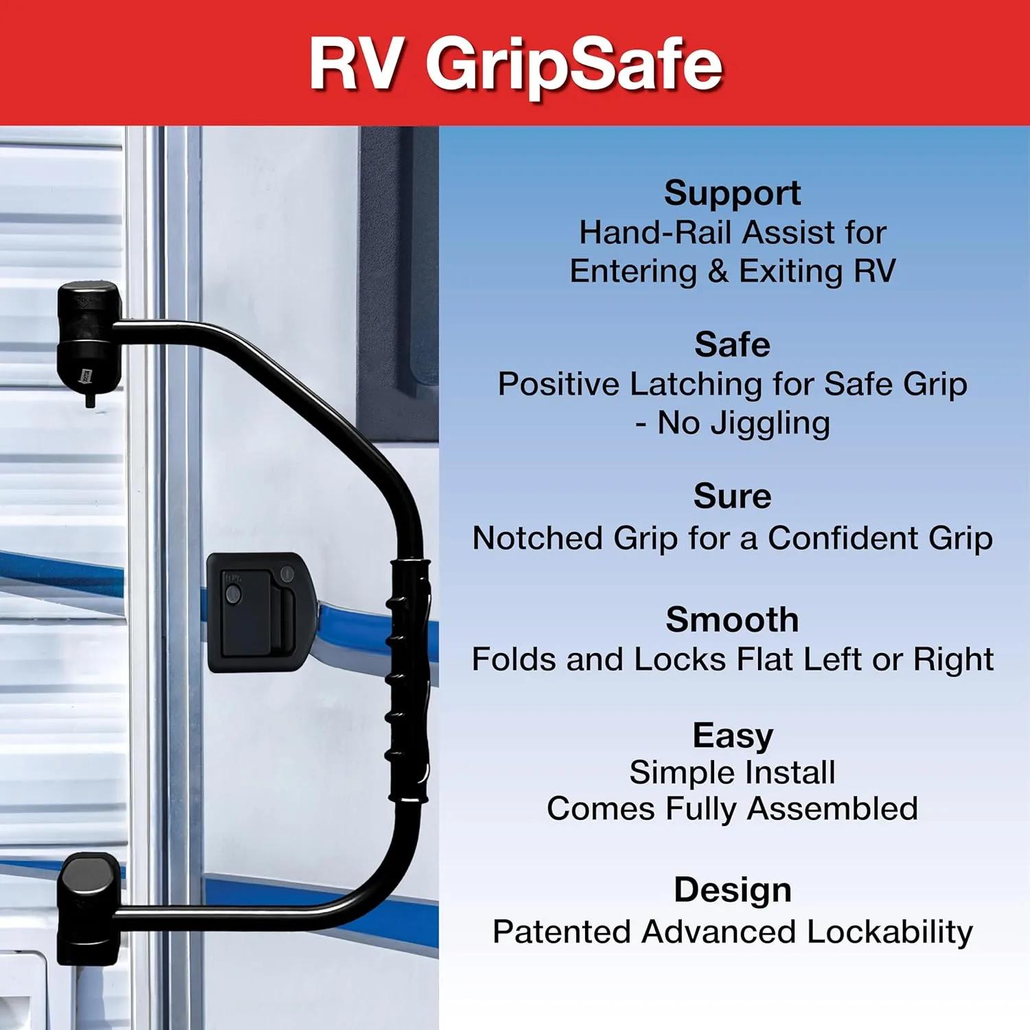 RV Designer GripSafe Handrail Assist - Locking Folding Aluminum Grab Handle