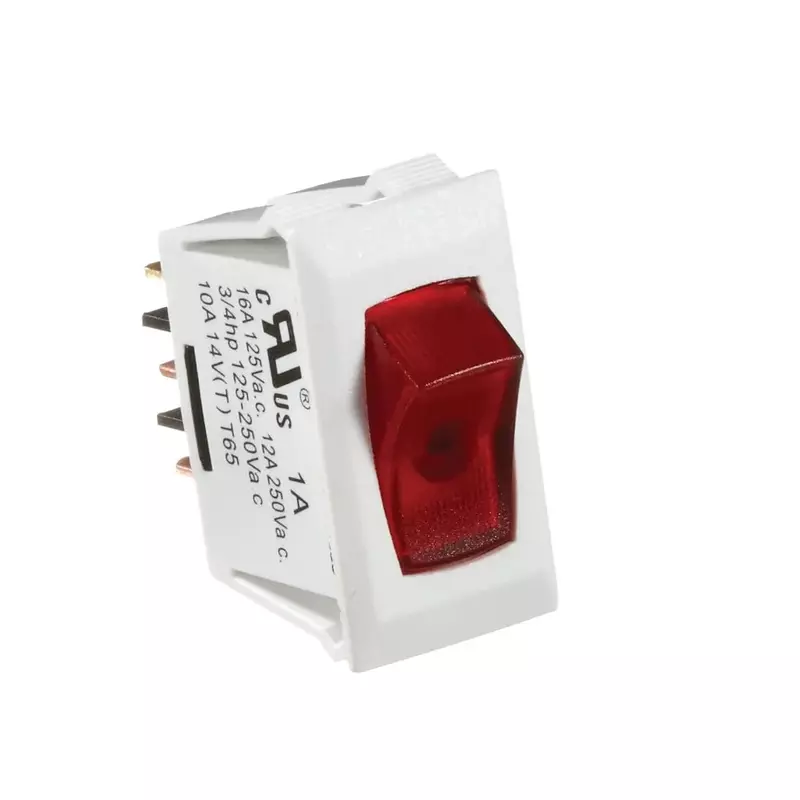 RV Designer S241, Rocker Switch, 10 Amp, Illuminated On/Off, SPST, White w/Red, 12 Volts DC