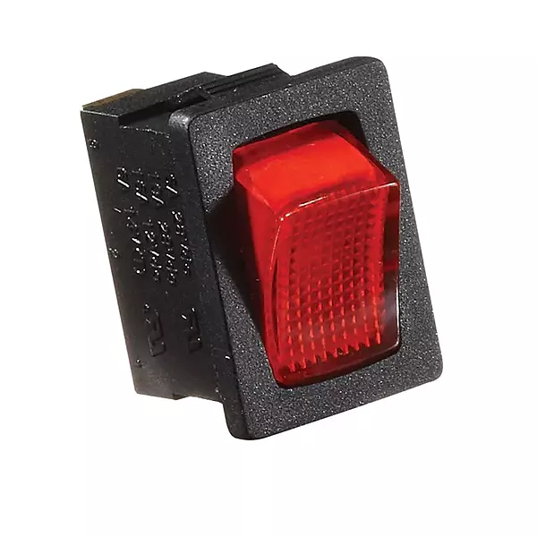 RV Designer S481, Rocker Switch, Illuminated, 20 Amp, On / Off, SPST, Black w/ Red, DC Electrical 1 Count (Pack of 1) Rocker Switch