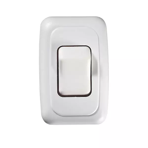 RV Designer S531, Contoured Wall Switch, Includes Base and Bezel, On / Off, Single, White, DC Electrical