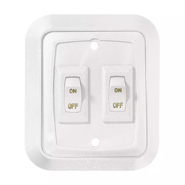 RV Designer S657, Wall Plate Switch, Double, White, 3.53" x 2.39", On/Off - SPST