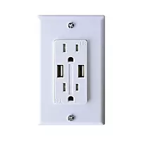 RV Designer S850 AC Dual Outlet with Cover & 2 USB Charge Ports - White