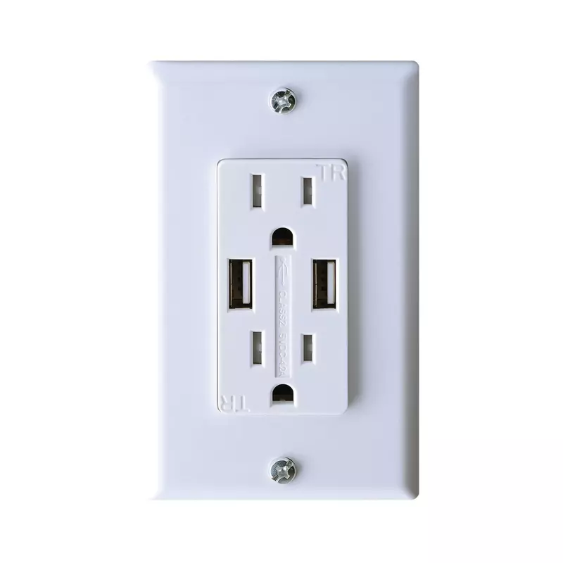 RV Designer S850 AC Dual Outlet with Cover & 2 USB Charge Ports - White