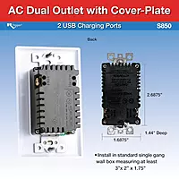 RV Designer S850 AC Dual Outlet with Cover & 2 USB Charge Ports - White