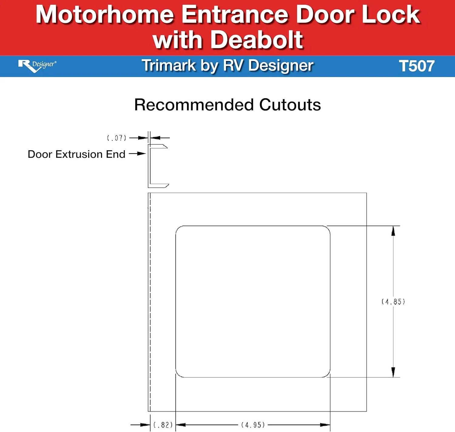 RV Designer T507 TriMark Motorhome Entrance Door Lock with Deadbolt - Fit for 1.38-1.58” RV Motorhome Doors - Right/Left-Hand Use - FMVSS 206 Compliant
