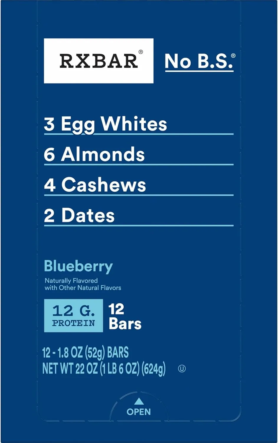 RXBAR Protein Bars, Protein Snack, Snack Bars, Blueberry, 22Oz Box (12 Bars) 12 Count