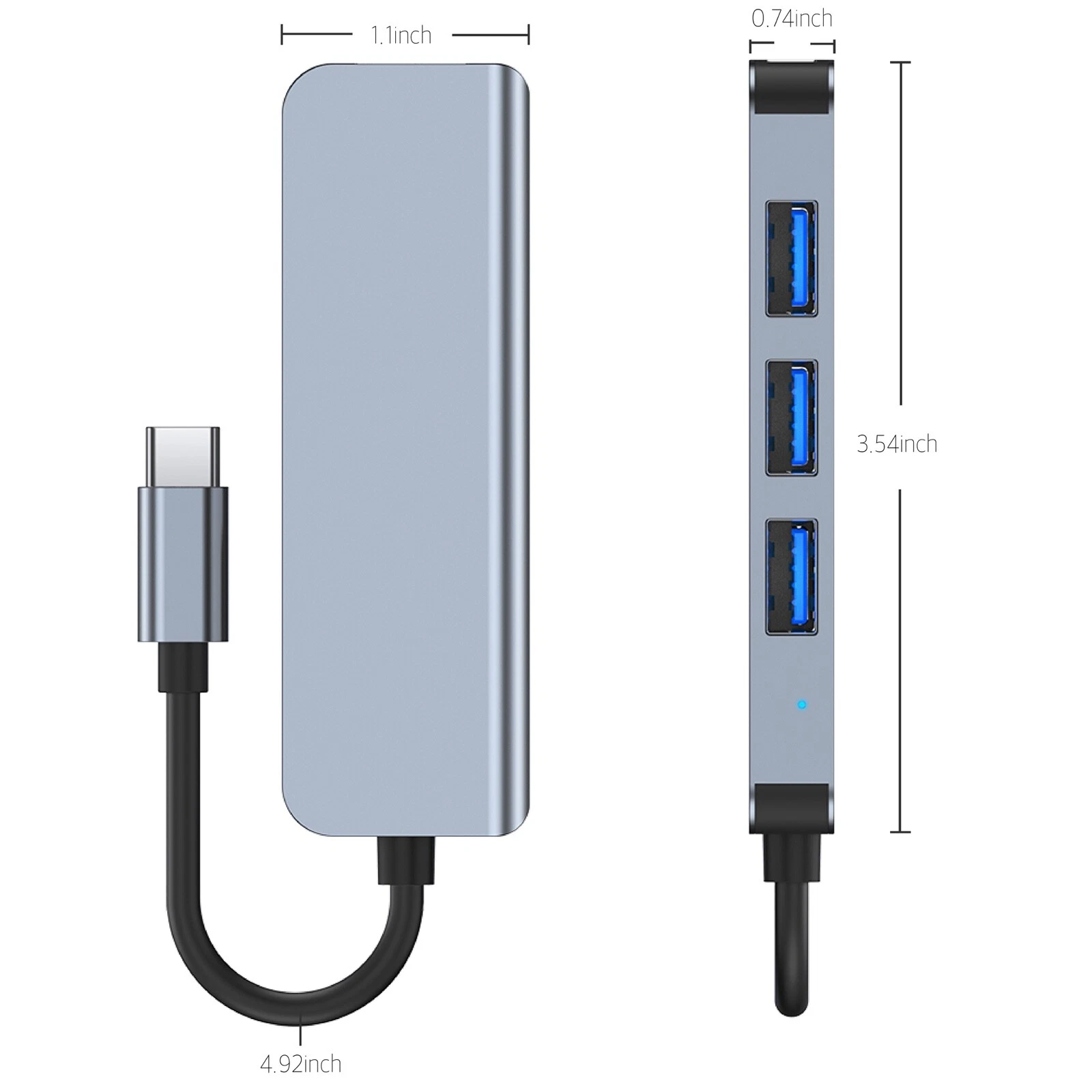 Type Hub, USB C Hub 4-in-1 USB C to USB Adapter with Type-C Charging