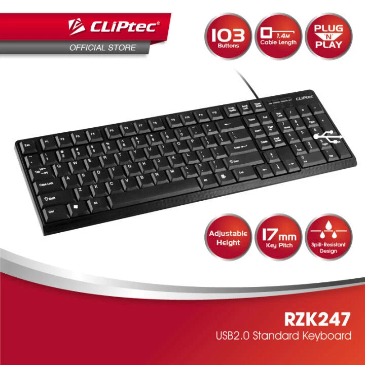 KEYBOARD WIRED USB CLIPTEC RZK247