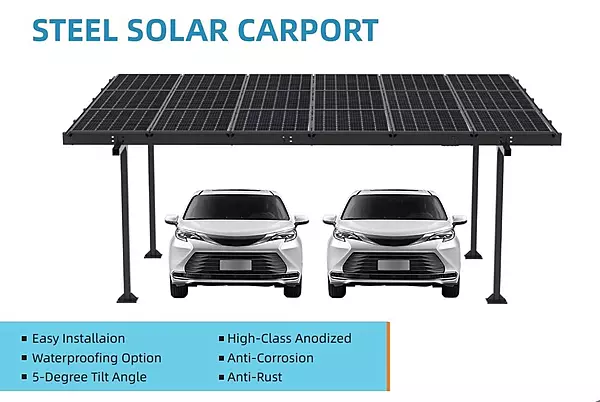 Steel Solar Carport/Gazebo - Black, Panels Sold Separately, Solar Ready, Outdoor