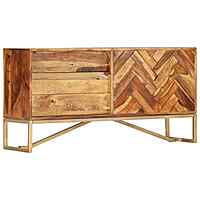 Mid-Century Modern Sheesham Wood Sideboard with Herringbone & Gold Base Mid-Century Modern Sheesham Wood Sideboard with Herringbone & Gold Base