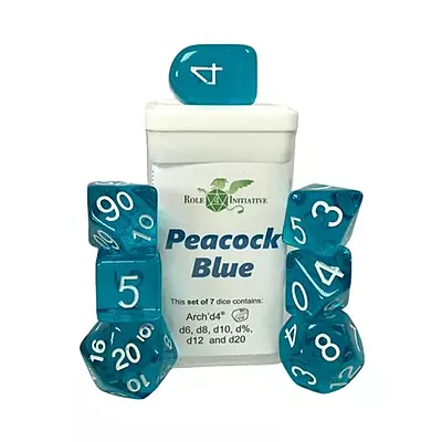 Dice - Polyhedral - Peacock Blue w/White and Arch'd4 (7) New