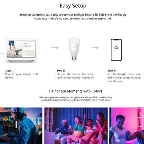Yeelight Smart LED Bulb M2 (Colour) -Google Home Seamless Setup (Needs Hub)