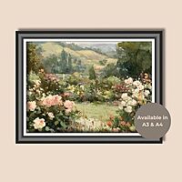 Serene Landscape of Blooming Roses - A Dreamy Impressionist Art Prints