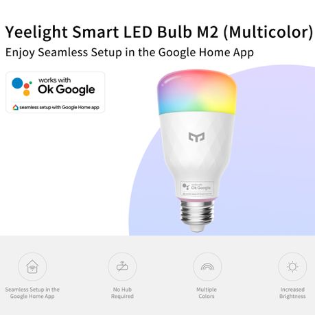 Yeelight Smart LED Bulb M2 (Colour) -Google Home Seamless Setup (Needs Hub)