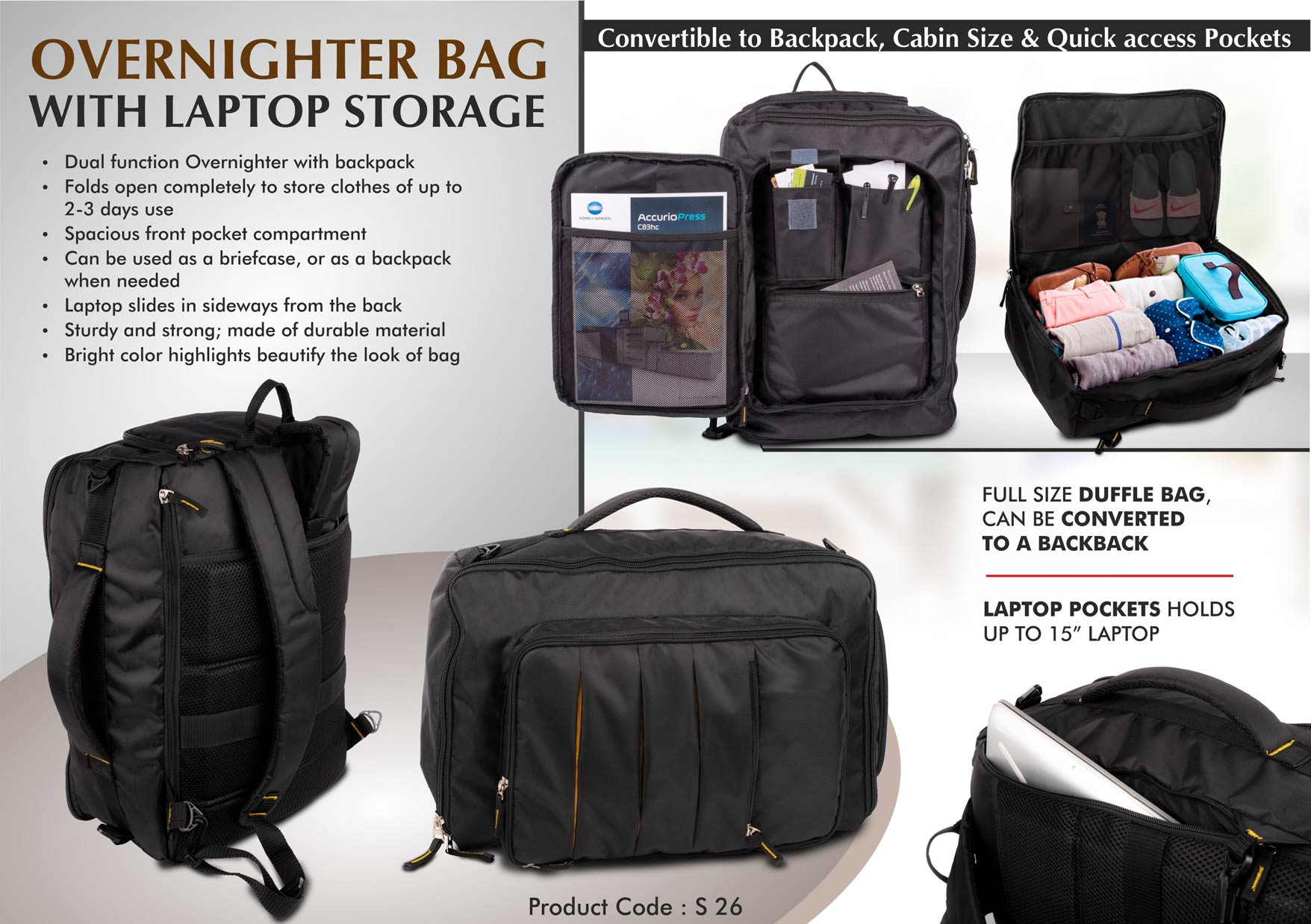 Overnighter bag with Laptop storage