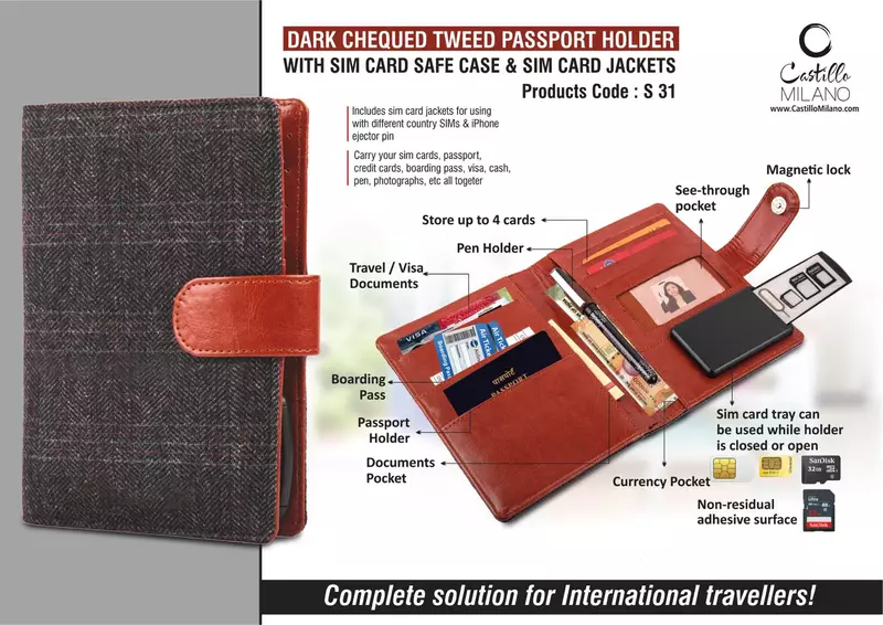 Dark Chequed Tweed Passport holder