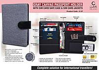 Gray Canvas Passport holder with Sim Card Safe Case