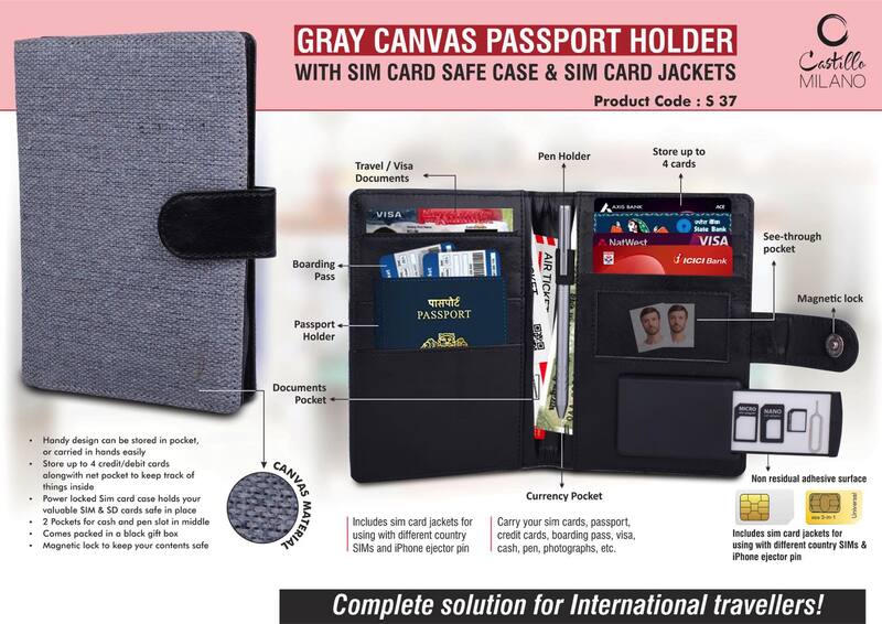 Gray Canvas Passport holder with Sim Card Safe Case
