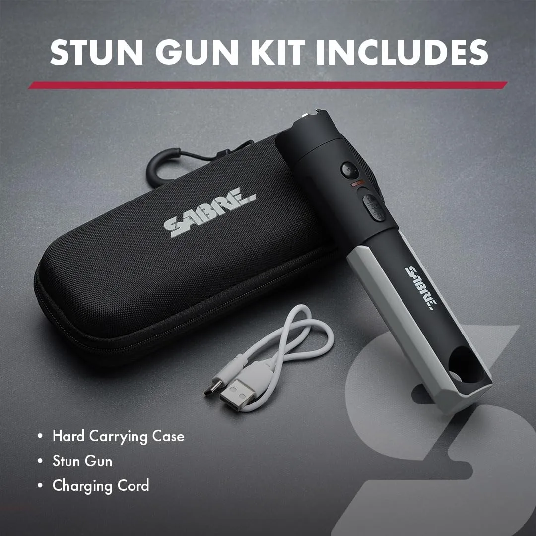 SABRE 2-in-1 Flashlight Design with Built-in Stun Gun, Powerful 1.76 µC Charge, 200 Lumen LED with 3 Modes; High